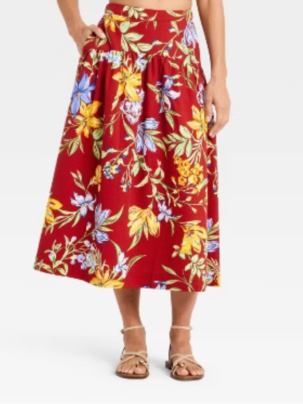 a new day Red Floral A-Line Skirt